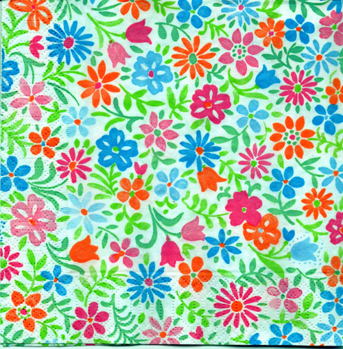 แนวภาพเล็กๆกระจาย ดอกไม้หลากสี กระดาษแนพกิ้นสำหรับทำงาน เดคูพาจ Decoupage Paper Napkins ภาพกระจายเต็มแผ่น ขนาด 33X33cm