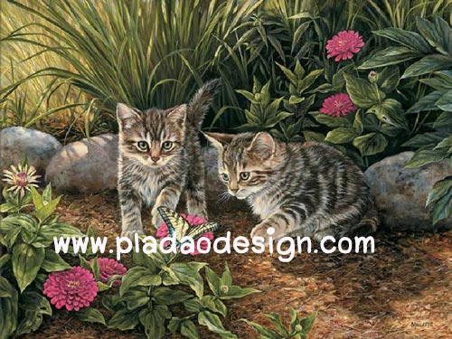 กระดาษสาพิมพ์ลาย สำหรับทำงาน เดคูพาจ Decoupage แนวภาพ 2 แมวเหมียวเพื่อนรัก วิ่งเ่ล่นกับมิตรใหม่ผีเสื้อตัวสวย