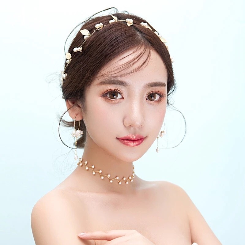 Hair vine ใบมะกอกประดับมุก Vintage Minimal มีสีทองและสีเงิน