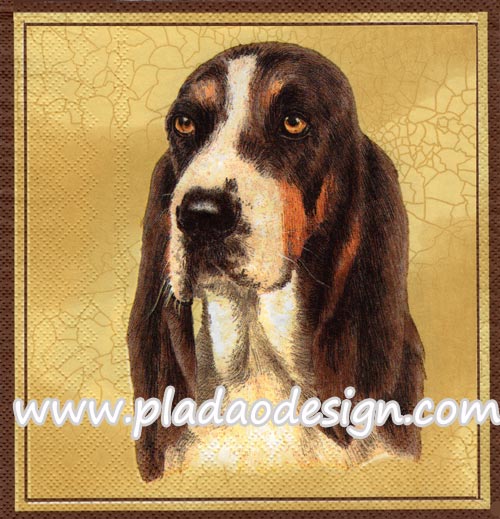 กระดาษสาพิมพ์ลาย สำหรับทำงาน เดคูพาจ Decoupage แนวภาพ สุนัข น้องหมาพันธ์หูยาว สีโทนน้ำตาลดำขาว บนพื้นครีม
