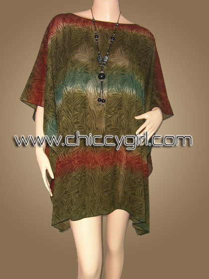 เสื้อแขนค้างคาวไปงาน ลายใบไผ่ สีเขียว earth tone สามารถพรางรูปร่างได้ดี ผ้าเนื้อดีใส่สบายมากๆ แบบเรียบหรู