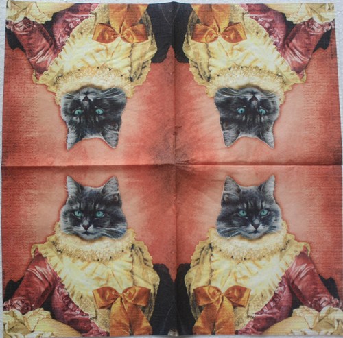 แนวภาพ Portrait แมวราชา กระดาษแนพกิ้นสำหรับทำงาน เดคูพาจ Decoupage Paper Napkins เป็นภาพ 4 บล๊อค ขนาด 33X33cm