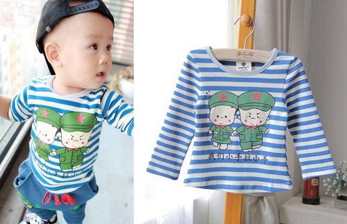 เสื้อเด็ก ทหารชาย-หญิงโทนฟ้าลายทางแขนยาว ไซส์ 74,80,86,90