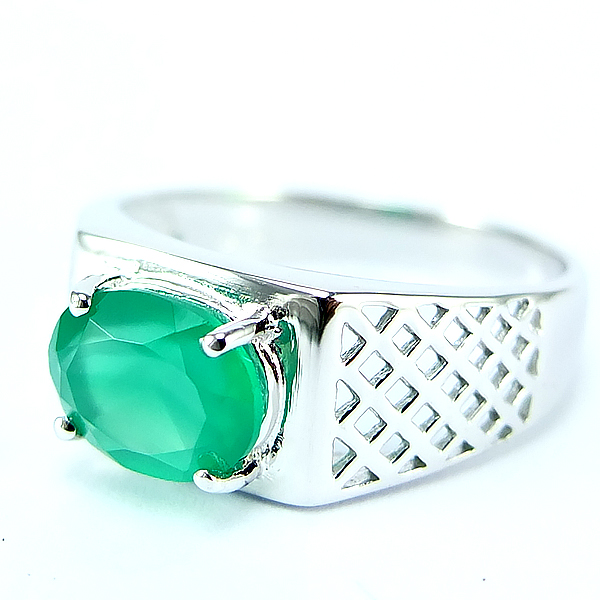 SKJewelryFactory แหวนพอยกรีนอะเกทแท้ สีเขียวเนื้อสะอาด โปร่งแสง ER01189-GAG