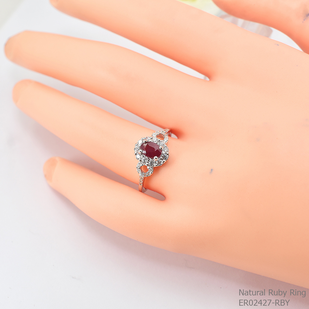 SKJewelryfactory แหวนเงินแท้ 92.5% ฝังพลอยทับทิมแท้ สไตล์หรูหรา ER02427-RBY