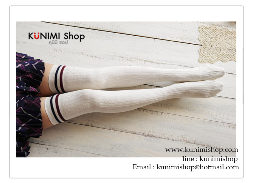 ถุงเท้ายาว ครึ่งน่องบน จะใส่แบบยาว หรือจะใส่แบบสั้นก็สวยน่ารักคะ มี 3 สี : สีขาว สีดำ สีแดงเลือดหมู ขนาด Free Size ความยาวถุงเท้าก่อนยืด 23 cm.