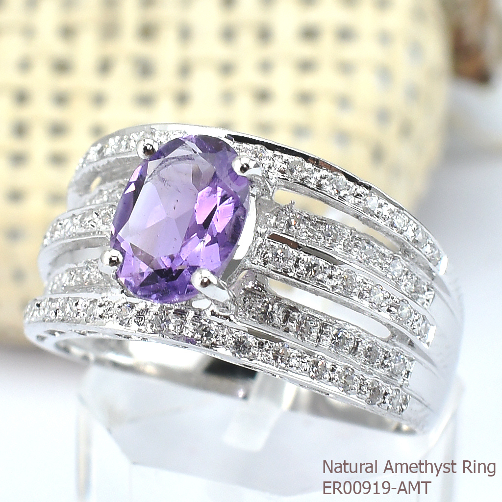 SKJewelryfactory แหวนแอมิทิสต์แท้ เก๋มากชิ้นนี้ เพชรไล่ระดับ ER00919-AMT