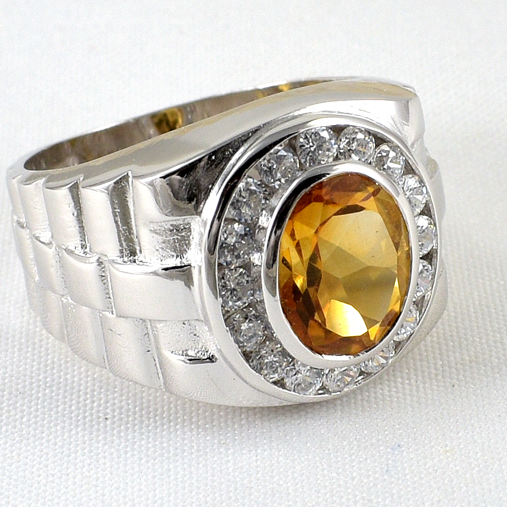 SKJewelryFactory แหวนชายลายสายนาฬิกา แหวนเงินแท้ 92.5% ฝังพลอยซิทรินแท้ MR00541-CIT
