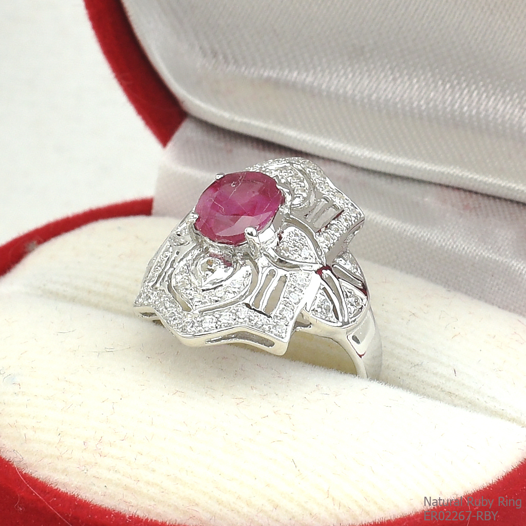 SKJewelryfactory แหวนเงินแท้ 92.5% ฝังพลอยทับทิมแท้ ดีไซด์สุดหรูอลังการณ์ ER02267-RBY