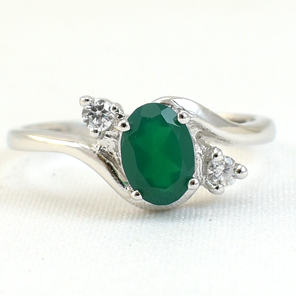 SKJewelryFactory แหวนเงินพลอยกรีนอะเกทแท้ ER01258-GAG