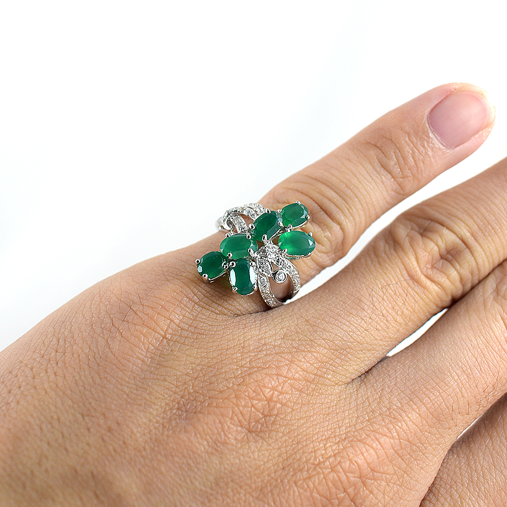 SKJewelryFactory แหวนเงินแท้ 92.5% ฝังพลอยกรีนอะเกทแท้ ER00940-GAG