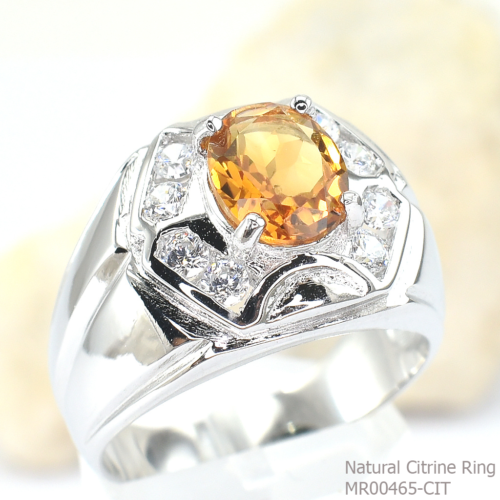 SKJewelryFactory แหวนซิทรินแท้ แหวนชายพลอยล้อมเพชร MR00465-CIT