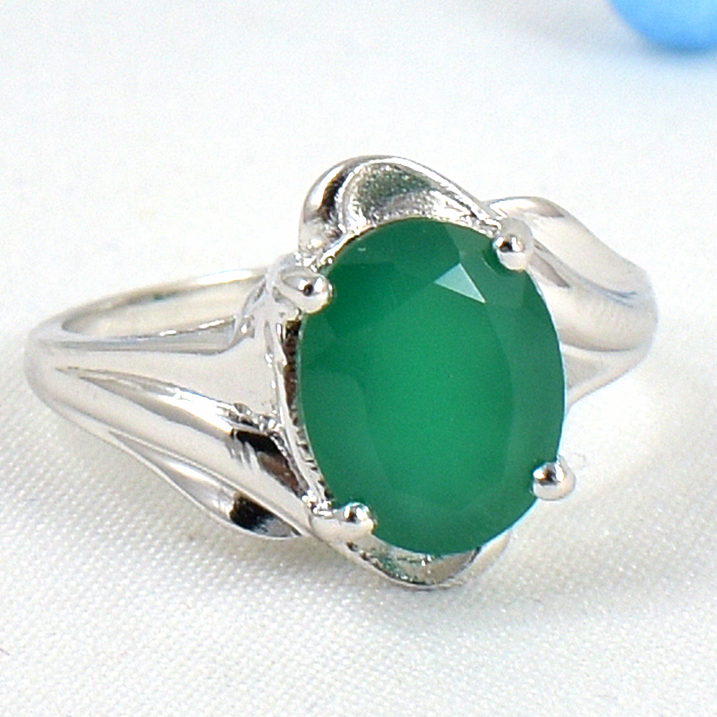 SKJewelryFactory แหวนพลอยเม็ดเดี่ยว พลอยเด่นเป็นสง่า พลอยกรีนอะเกทแท้ ER01136-GAG