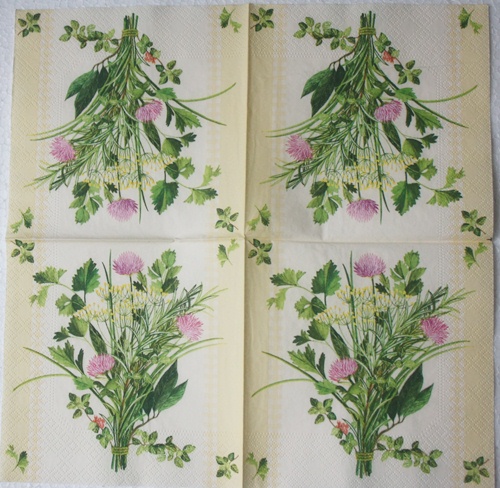 แนวภาพดอกไม้ ช่อดอกไม้สีชมพู มิลค์ ทิสเซิล ในขอบสีครีม Milk Thistle เป็นภาพ 4 บล๊อค กระดาษแนพกิ้นสำหรับทำงาน เดคูพาจ Decoupage Paper Napkins ขนาด 33X33cm