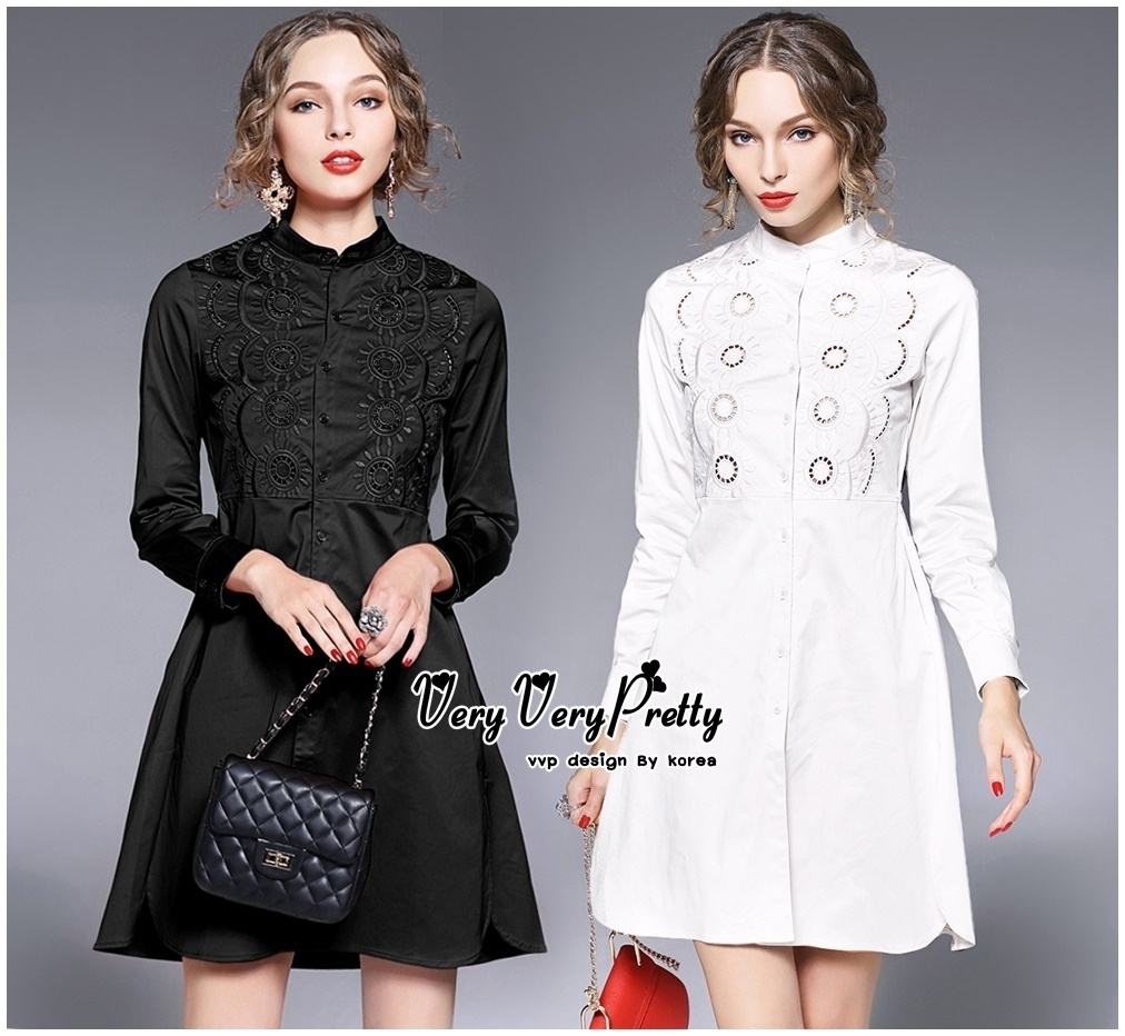 เสื้อเกาหลี พร้อมส่ง เสื้อเชิต ทรงเก๋ เล่นลายปัก