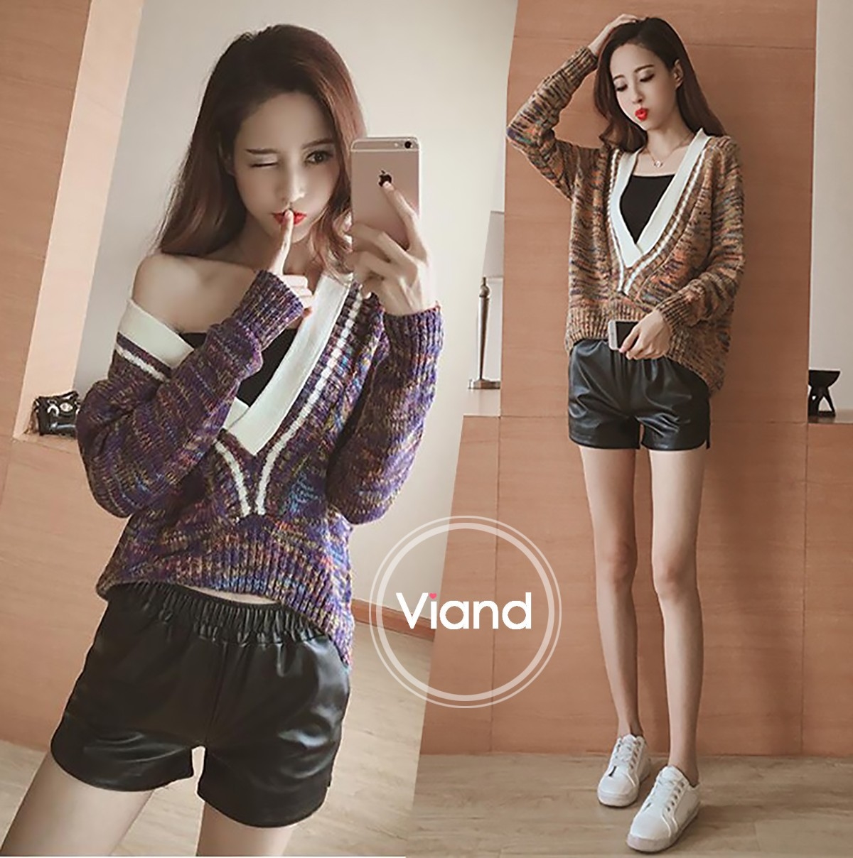 เสื้อเกาหลี พร้อมส่ง เสื้อคลุมไหมพรมถักนิ่ม
