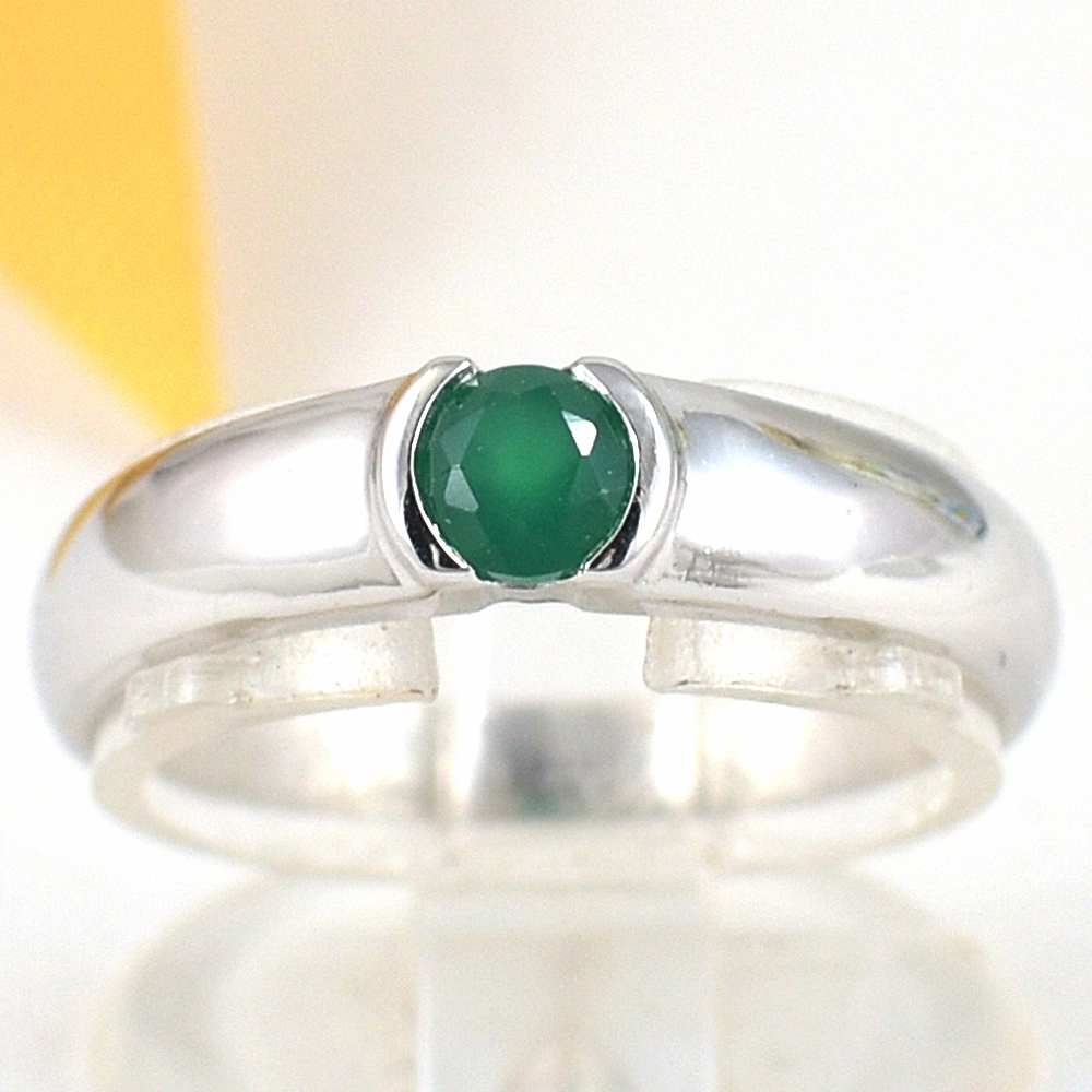 SKJewelryFactory แหวนปลอกมีด แหวนเงินแท้ 92.5% ฝังพลอยกรีนอะเกทแท้ ER01044-GAG