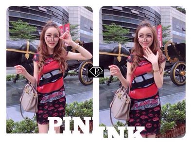 พร้อมส่ง Dress ปากลิปแดงสไตล์สาวมั่น งานแบรนด์ Anna Kiki