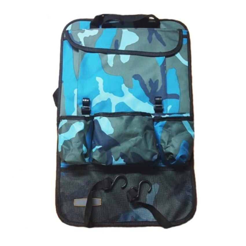 กระเป๋าเก็บของ ติดเบาะรถยนต์ ลายทหารน้ำเงิน สีสันดูสวยงามน่าใช้