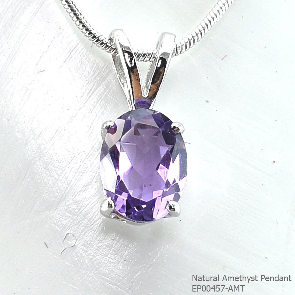 SKJewelryFactory EP00457-AMT จี้พลอยแอมิทิสต์แท้และเพชร จี้เงินแท้ พลอยแอมิทิสต์แท้