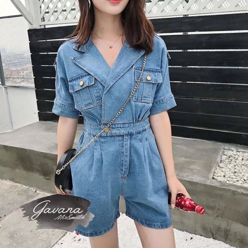 เสื้อผ้าเกาหลี พร้อมส่ง จั้มสูท กางเกงยีนส์ขาสั้น