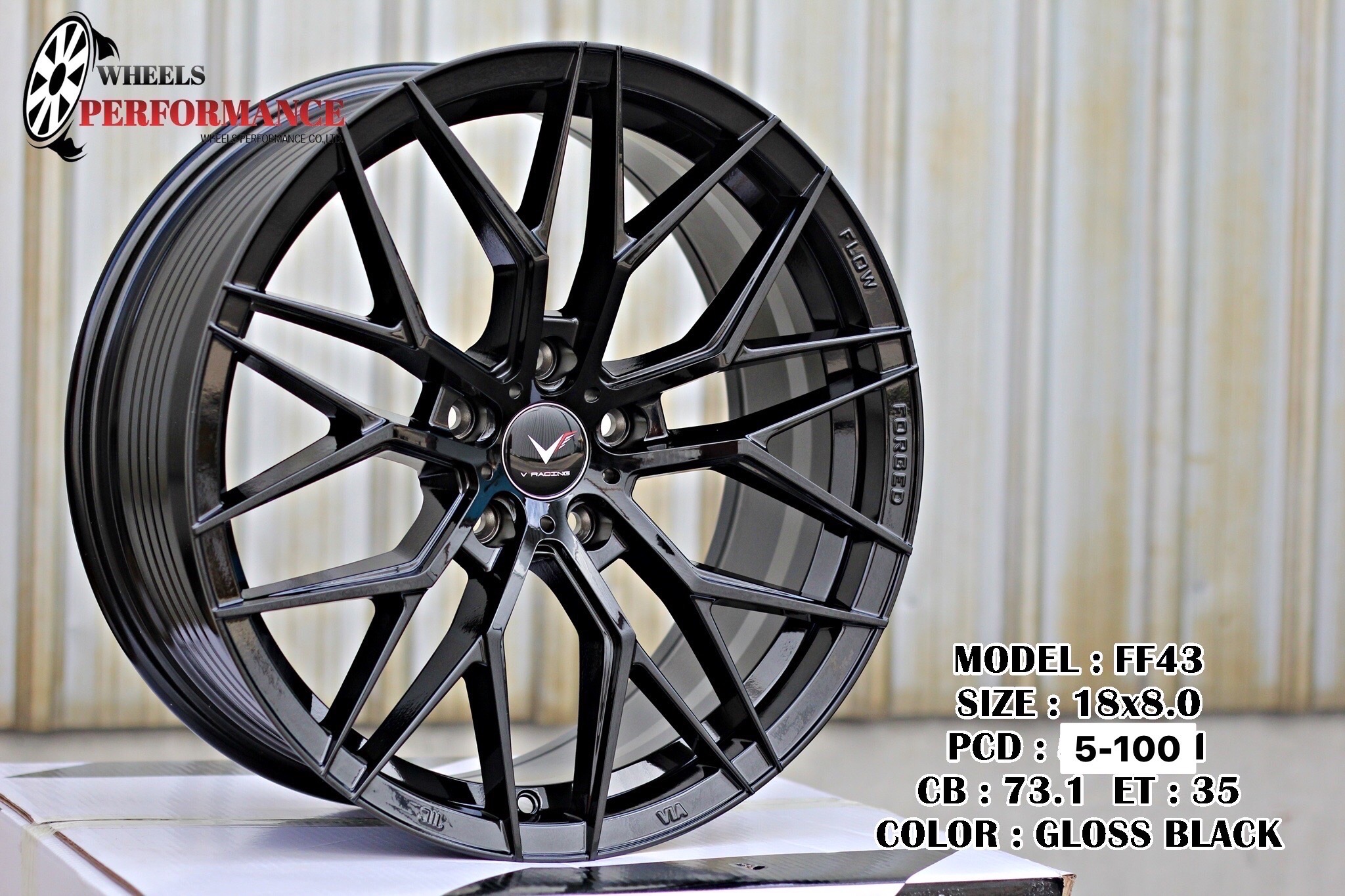 ล้อ ฺV-racing FF43 ขอบ18x8.5 5x100 ET35 Flowforming ดำเงา *ราคาต่อวง