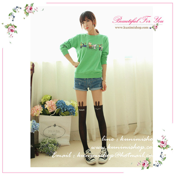  ถุงน่องแบบเต็มตัว สีทูโทน สีเนื้อ และสีดำ ลายกระต่าย สวยหวานน่ารัก ขนาด : FREE SIZE 