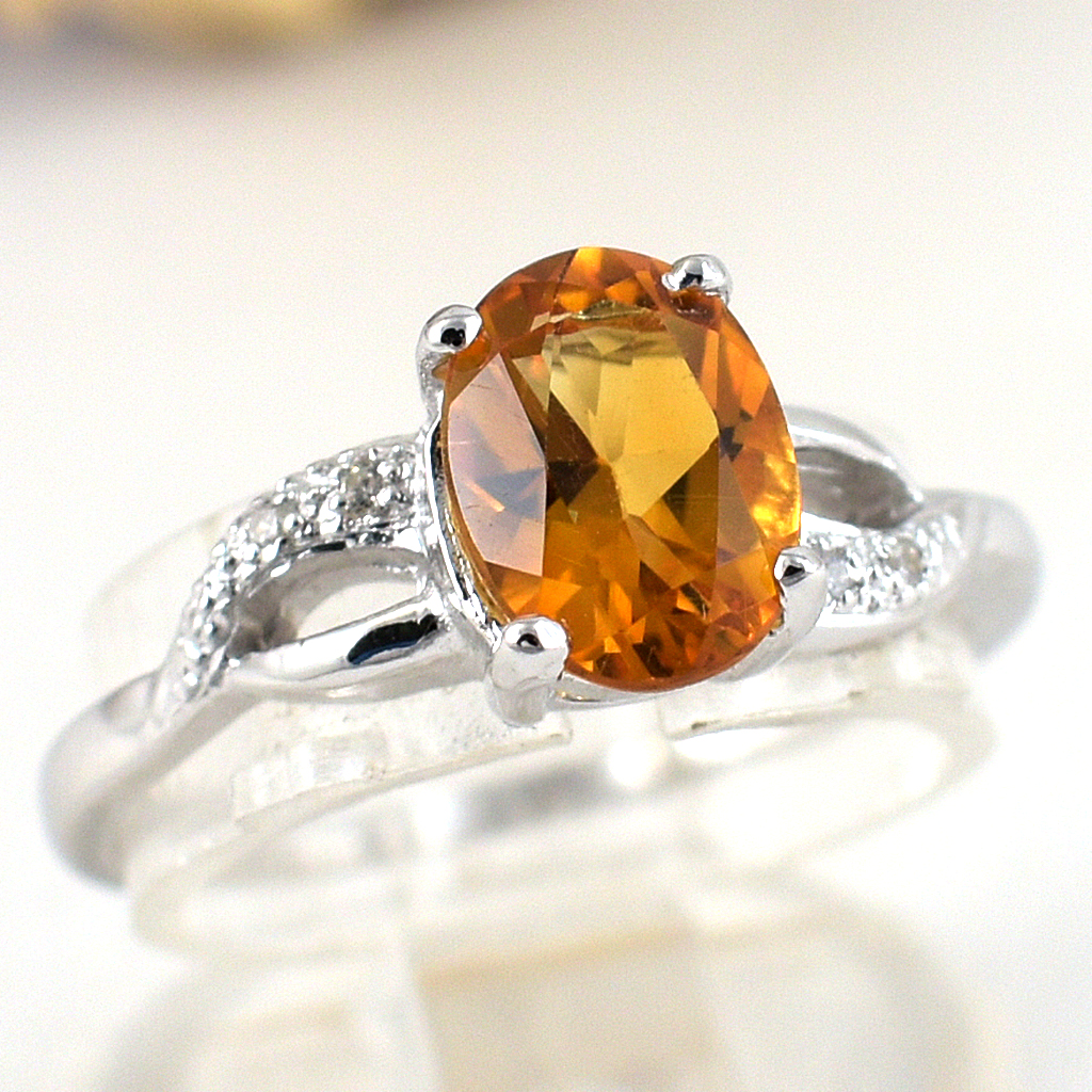 SKJewelryfactory แหวนเงินแท้ 92.5% ฝังพลอยซิทรินแท้ สไตล์เรียบหรู ER02417-CIT