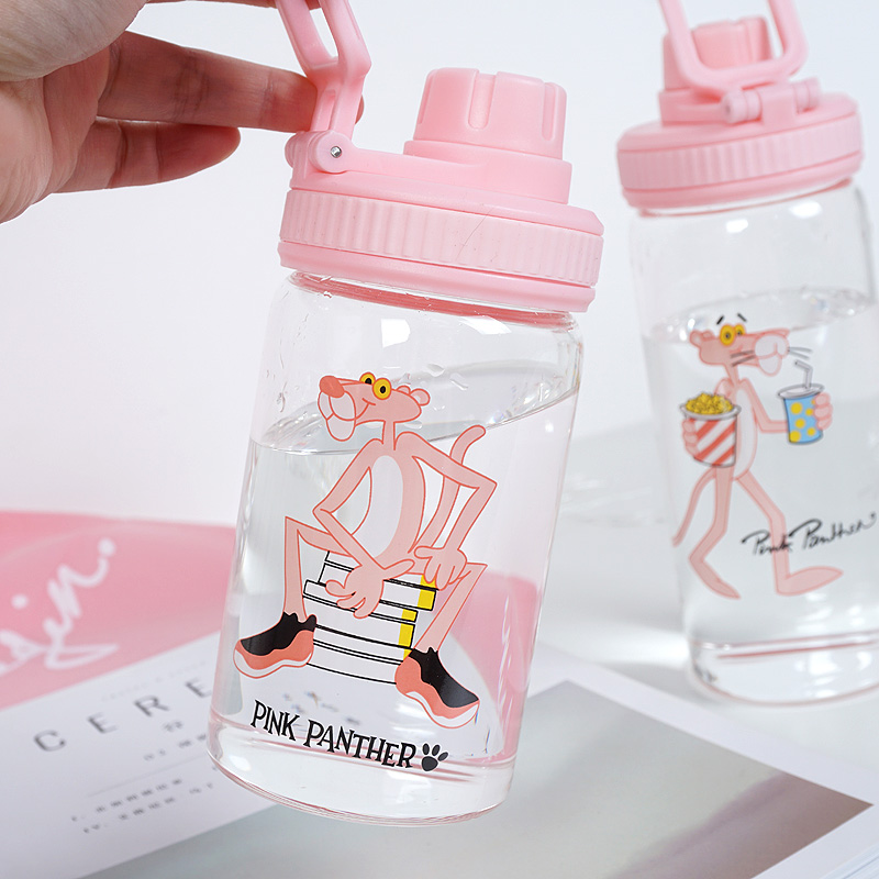 ขวดน้ำ ขวดนม Pink Panther พกพา แก้ว borosilicate ฝาดื่ม หมุนปิด มี 2 ขนาด 400 /500 ml.