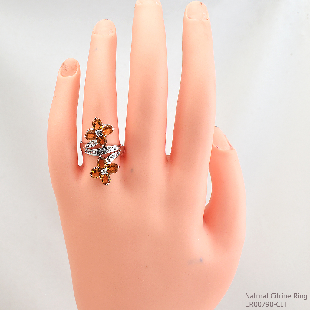 SKJewelryfactory แหวนดอกไม้ พลอยสีเหลืองอร่าม พลอยซิทรินแท้ ER00790-CIT