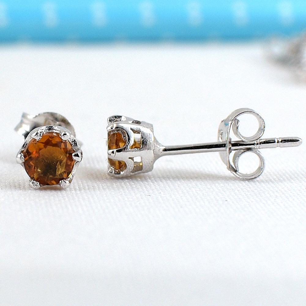 SKJewelryFactory EER00253-CIT ต่างหูพลอยแท้ ต่างหูซิทรินแท้ สีเหลืองบุษราคัม ต่างหูพลอยเม็ดเดี่ยว
