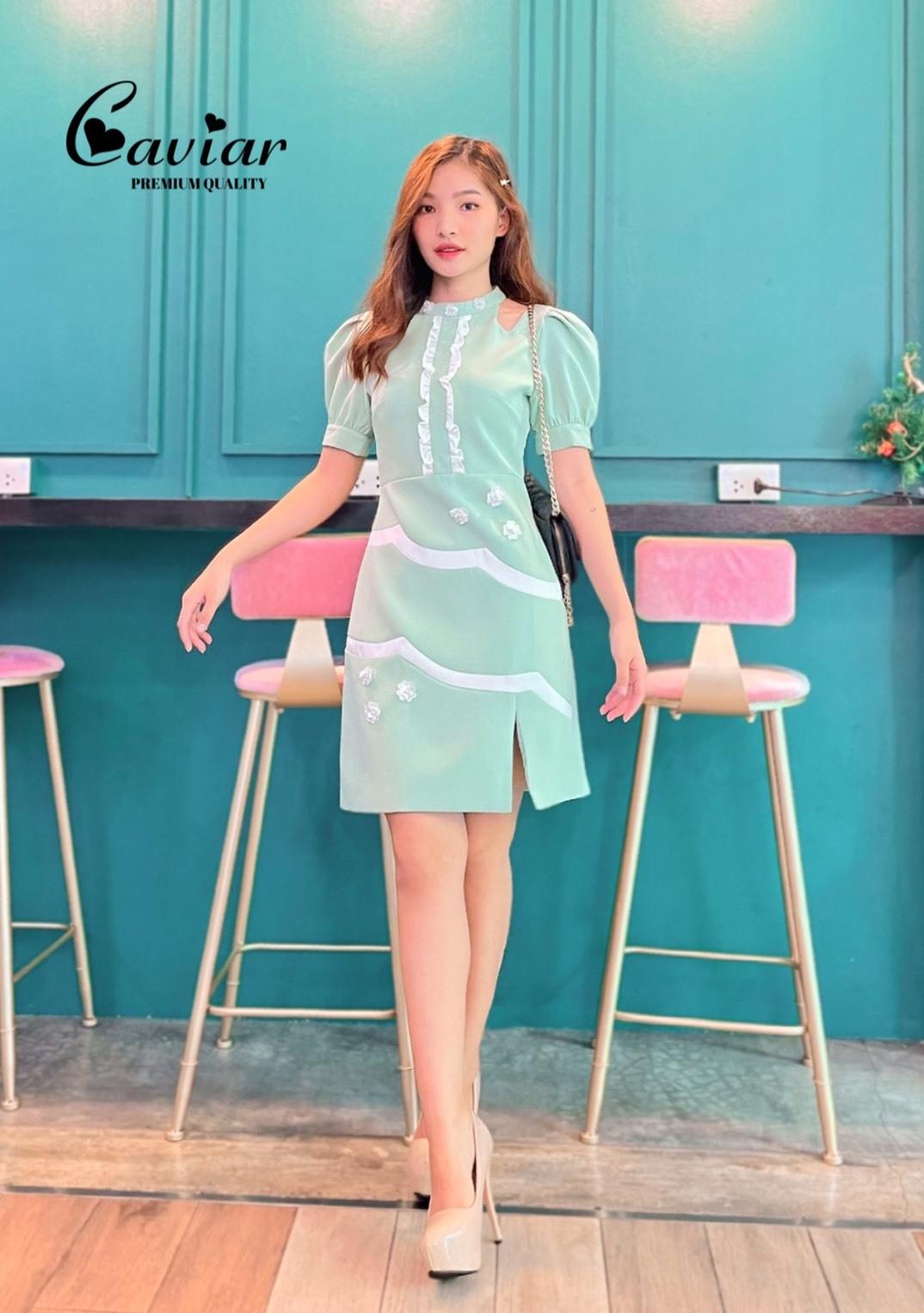 ชุดเดรสเกาหลี พร้อมส่ง Mini Dress Aura Green