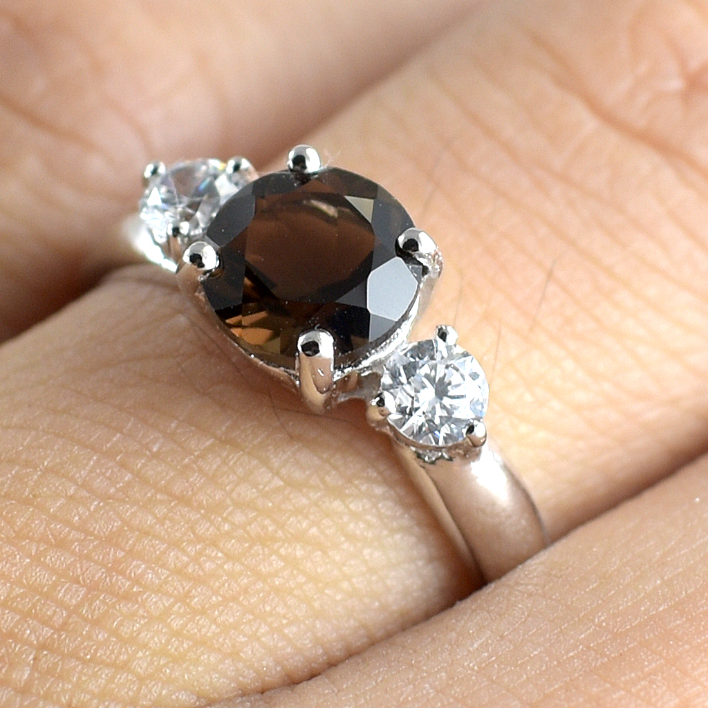 SKJewelryFactory แหวนสุดฮิต แหวนเพลอยสโมกกี้ควอทซ์แท้ ER01232-SMQ
