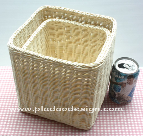 ชิ้นงานดิบ หวาย ทำ Decoupage งานเพนท์ ถังขยะหวายทรงเหลี่ยม 2 ใบชุด