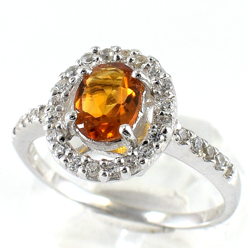 SKJewelryfactory แหวนเงินแท้ ฝังพลอยซิทรินแท้ ล้อมเพชร สไตล์หรูหรา ER02206-CIT