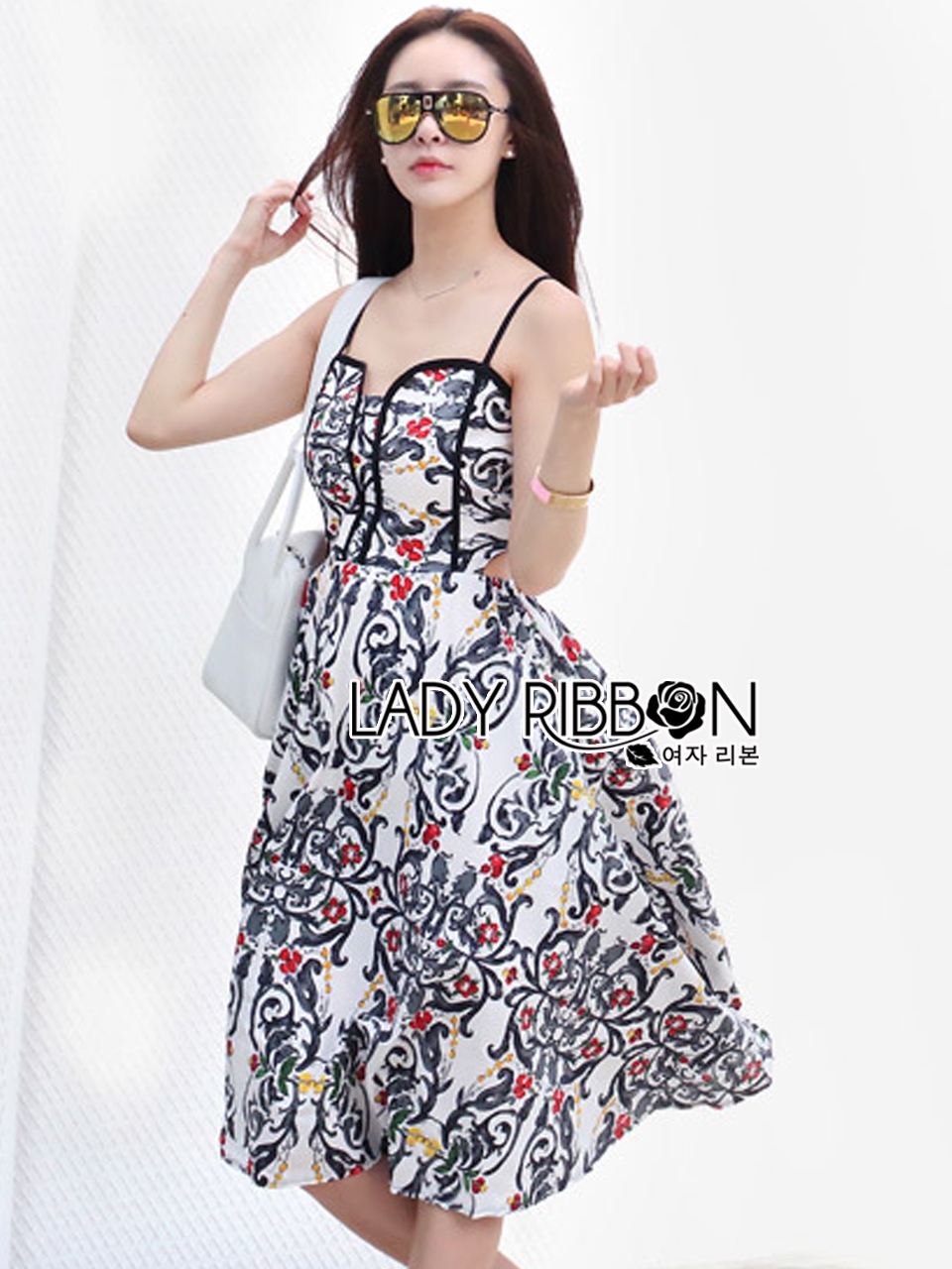 พร้อมส่ง เดรสสายเดี่ยวพิมพ์ลายดอกไม้วินเทจ