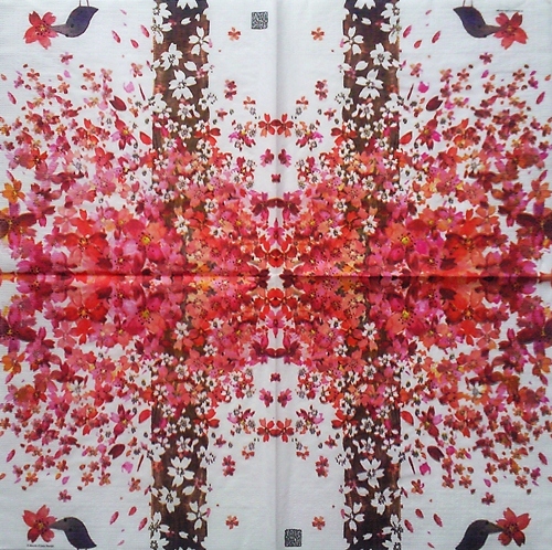 แนวภาพสวน Cherry Tree Bird กระดาษแนพกิ้นสำหรับทำงาน เดคูพาจ Decoupage Paper Napkins ขนาด 33X33cm