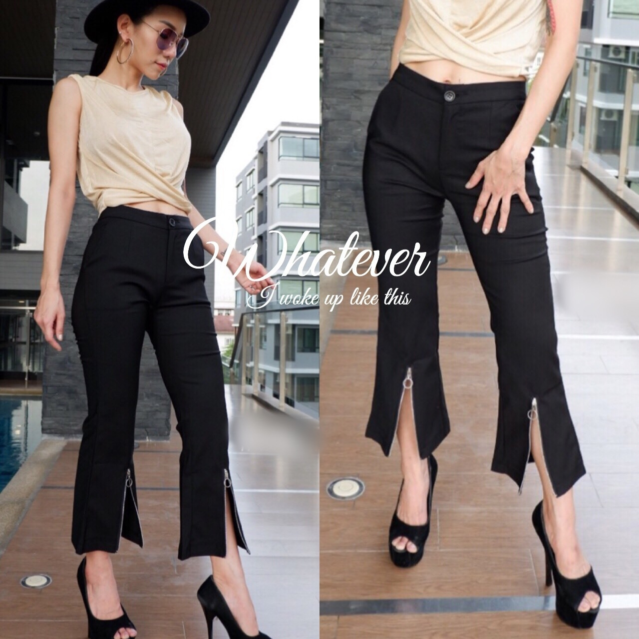 เสื้อผ้าเกาหลี พร้อมส่ง เสื้อยืด กับ กางเกงสีดำ