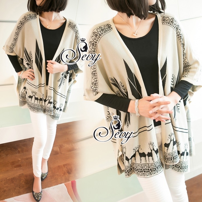 พร้อมส่ง เสื้อคลุมไหมพรมทอลายชนเผ่า