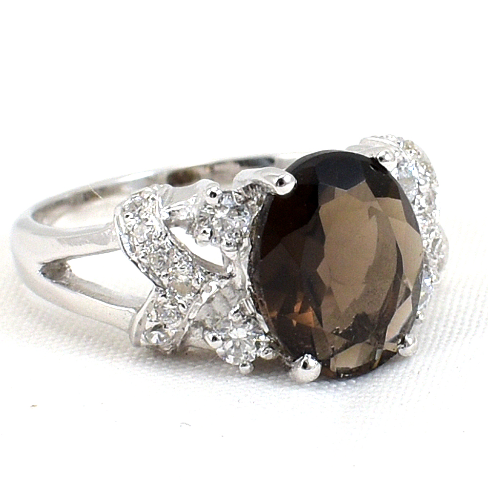 SKJewelryFactory แหวนเงินแท้ 92.5% ฝังพลอยสโมกกี้ควอทซ์แท้ ER01249-SMQ