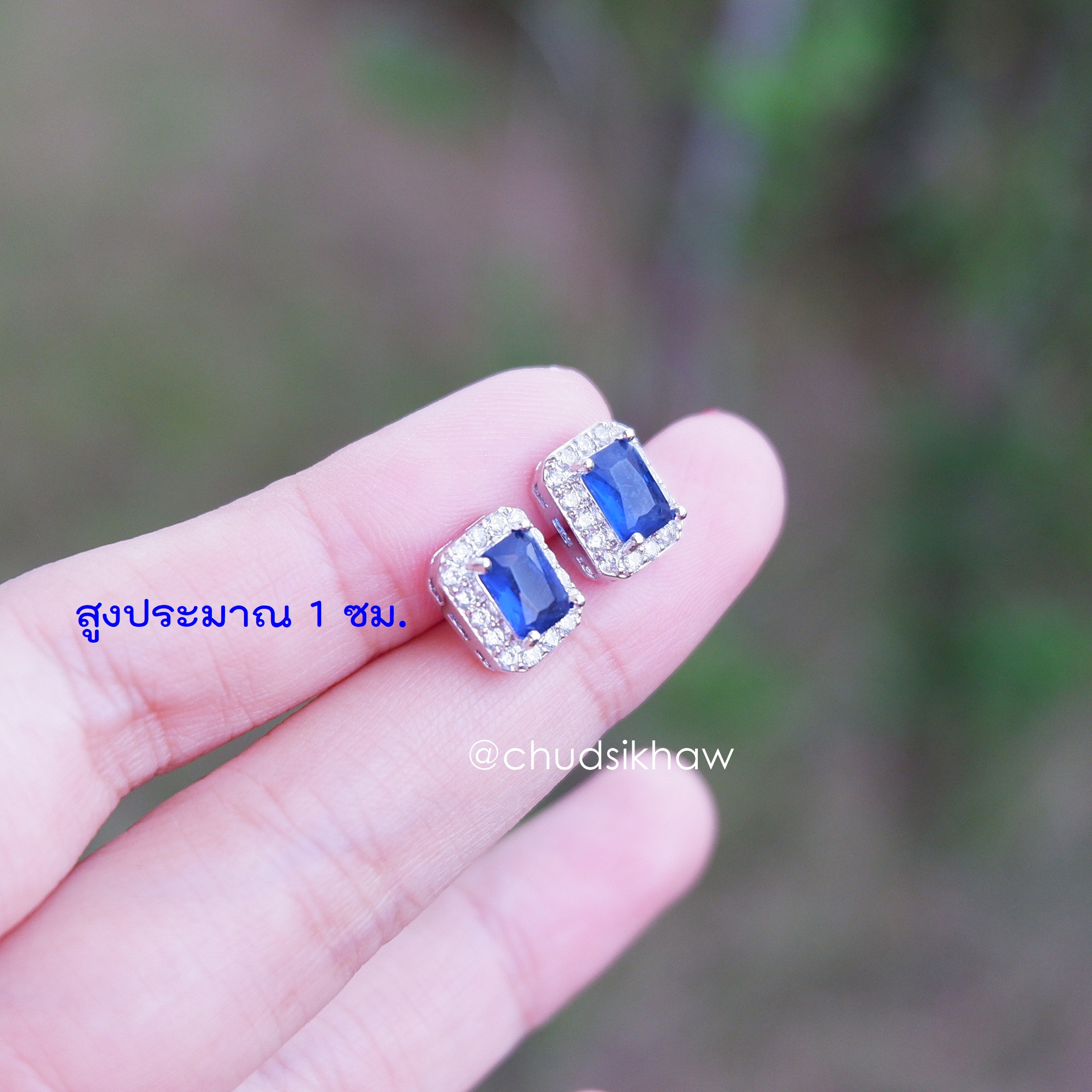 ต่างหูเพชรสังเคราะห์เกรด AAA ประดับไพลินสังเคราะห์ สวยเหมือนของจริง