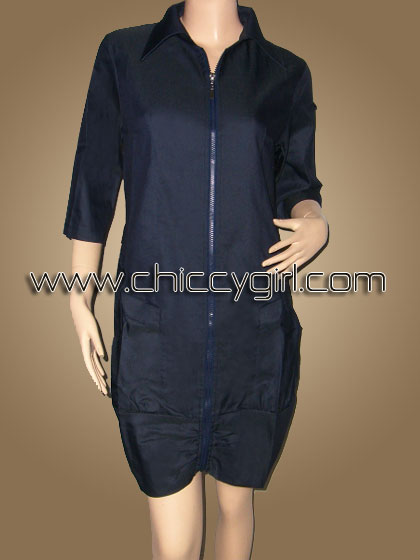 เสื้อคลุมตัวยาวซิบหน้าสีกรมท่า แบบเรียบๆ แต่งกระเป๋าใหญ่สะใจ ผ้าเนื้อดีเกรดเอ (L)