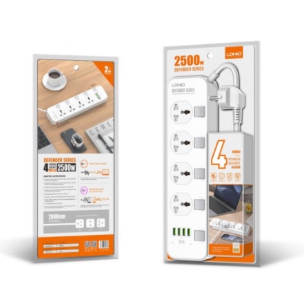 ของแท้100% LDNIO SC4408 ปลั๊กพ่วง 4 ช่อง 4 USB 3.4A Max universal Power Strip รองรับไฟ 2500W-10A
