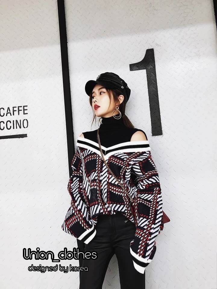 เสื้อเกาหลี พร้อมส่ง เสื้อคลุมไหมพรม คอเต่า