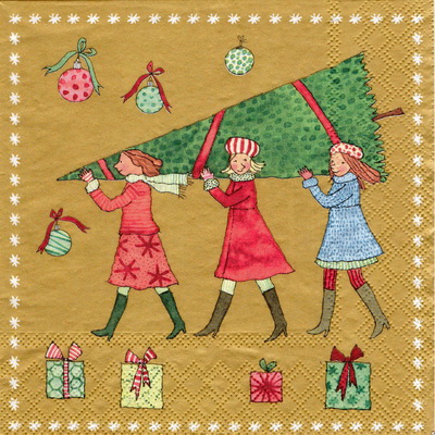 แนวภาพคริสต์มาส Christmas Activities ภาพแนวยาว กระดาษแนพกิ้นสำหรับทำงาน เดคูพาจ Decoupage Paper Napkins ขนาด 33X33cm