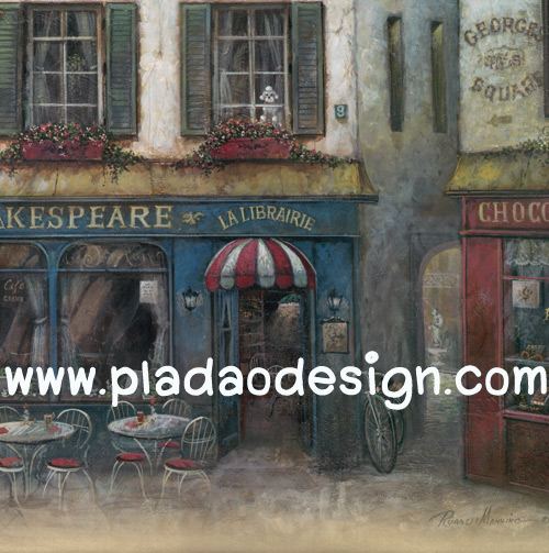กระดาษสาพิมพ์ลาย สำหรับทำงาน เดคูพาจ Decoupage แนวภาำพ ภาพวาด Restaurant Cafe ร้านอาหาร ร้านกาแฟ สไตล์ยุโรป มีโต๊ะกลมรับรองหน้าร้านไว้ดูวิสวย สวยคลาสสิค ภาพสีซอฟต์ๆ (ปลาดาวดีไซน์)