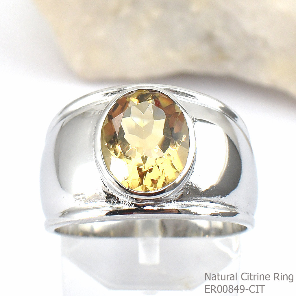SKJewelryFactory แหวนพลอยซิทรินแท้ ตัวเรือนเงินแท้ 92.5% สไตล์แหวนปลอกมีด ER00849-CIT