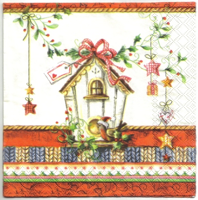 แนวภาพสวน บ้านนก Christmas Bird House สัตว์ เป็นภาพบล็อค 4 กระดาษแนพกิ้นสำหรับทำงาน เดคูพาจ Decoupage Paper Napkins ขนาด 33X33cm