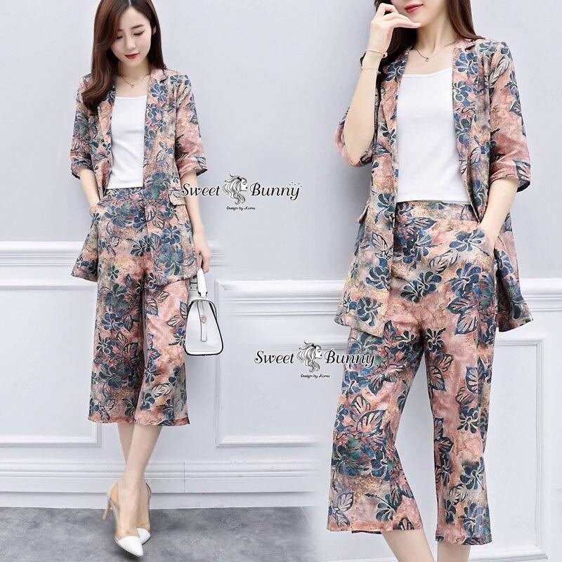 เสื้อผ้าเกาหลี พร้อมส่ง ชุดเซ็ท เสื้อสูท+กางเกง