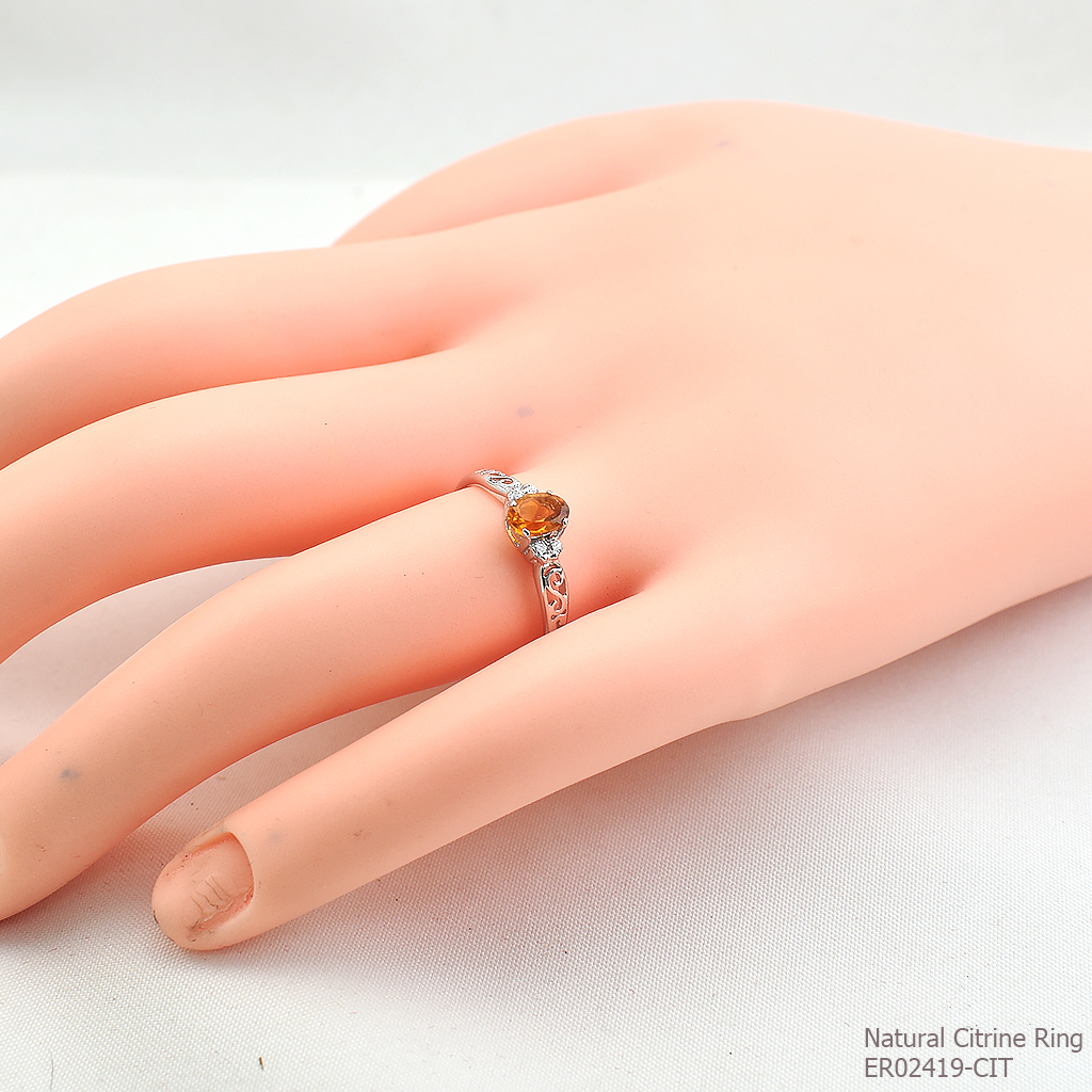 SKJewelryfactory แหวนเงินแท้ 92.5% ฝังพลอยซิทรินแท้ ดีไซด์ตัวเรือนย้อนยุค ER02419-CIT
